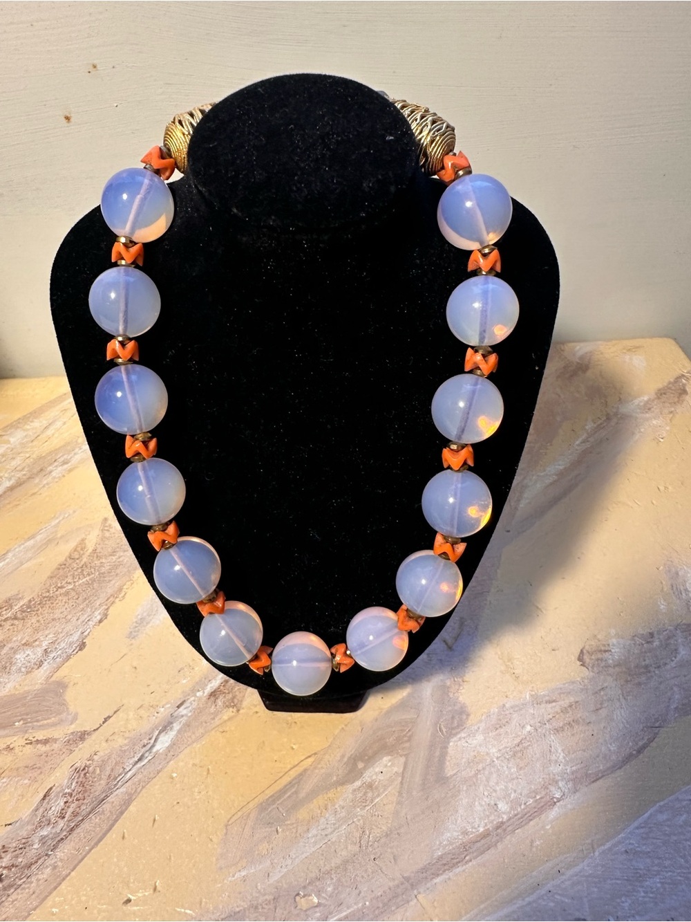 Masha Archer Opalescent Bead Necklace with Orange Accents